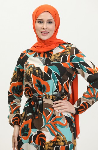 Alisa Robe Evasée En Viscose à Ceinture 4599L-01 Noir Pétrole 4599L-01