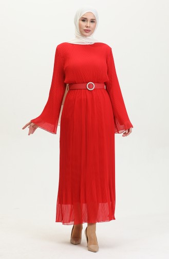 Kleid Mit Plissierter Elastischer Taille Rot 7833 1140