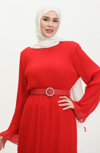 Kleid Mit Plissierter Elastischer Taille Rot 7833 1140