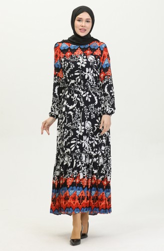 Alisa Volant-Viskosekleid Mit Gürtel 4599E-03 Marineblau 4599E-03