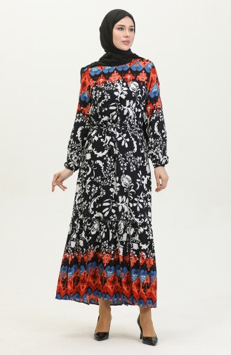 Alisa Volant-Viskosekleid Mit Gürtel 4599E-03 Marineblau 4599E-03