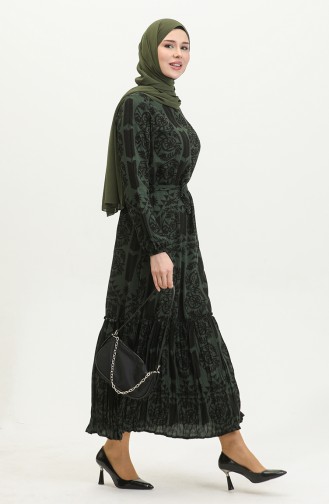 Alisa Robe Evasée En Viscose à Ceinture 4599-03 Vert 4599-03