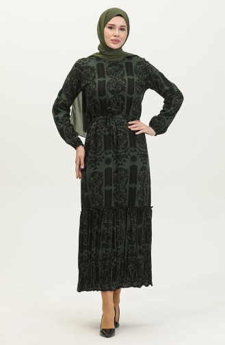 Alisa Robe Evasée En Viscose à Ceinture 4599-03 Vert 4599-03