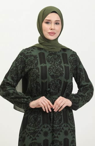 Alisa Robe Evasée En Viscose à Ceinture 4599-03 Vert 4599-03