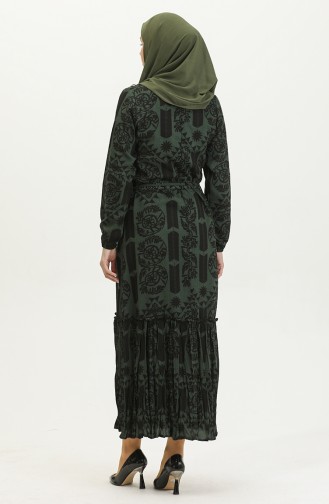Alisa Robe Evasée En Viscose à Ceinture 4599-03 Vert 4599-03