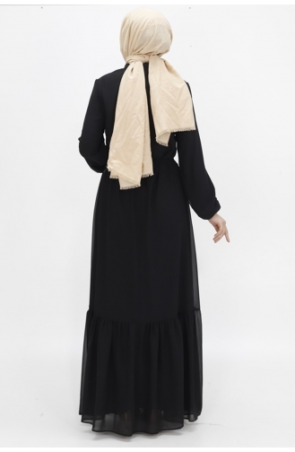 Chiffon Fabric Balloon Sleeve Hijab Evening Dress 2419-01 Black 2419-01