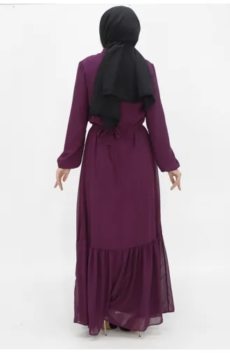 Şifon Kumaş Balon Kol Tesettür Abiye 2419-02 Mor