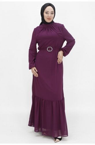 Robe De Soirée Hijab Tissu Mousseline Manches Ballon 2419-02 Pourpre 2419-02