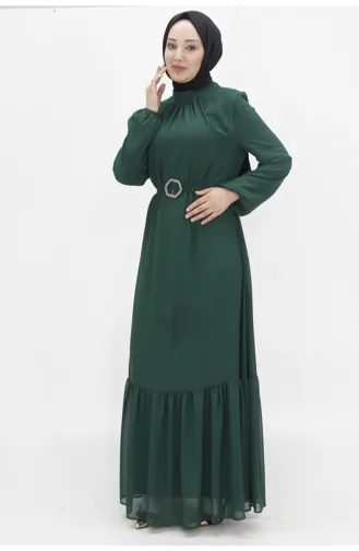 Hijab-Abendkleid Aus Chiffonstoff Mit Ballonärmeln 2419-03 Smaragdgrün 2419-03