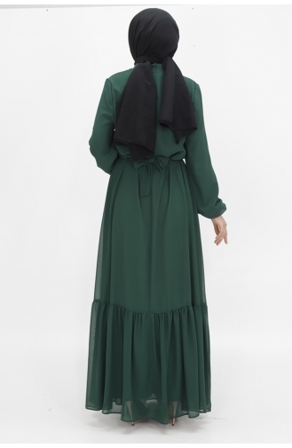 Hijab-Abendkleid Aus Chiffonstoff Mit Ballonärmeln 2419-03 Smaragdgrün 2419-03
