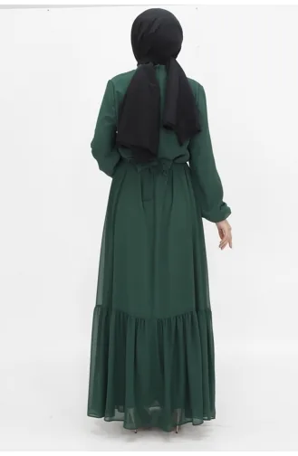 Hijab-Abendkleid Aus Chiffonstoff Mit Ballonärmeln 2419-03 Smaragdgrün 2419-03