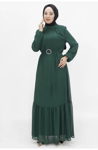 Hijab-Abendkleid Aus Chiffonstoff Mit Ballonärmeln 2419-03 Smaragdgrün 2419-03