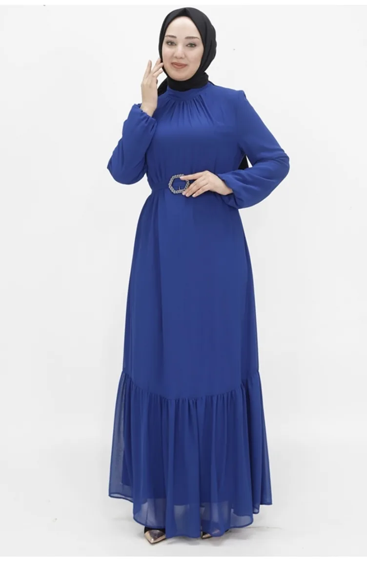 Hijab-Abendkleid Aus Chiffonstoff Mit Ballonärmeln 2419-04 Saks 2419-04