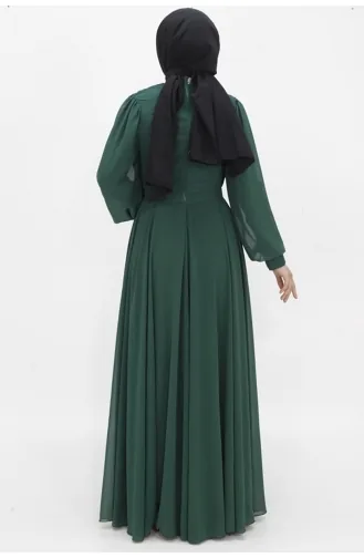 Chiffon-Stoff Zweireihiger Ausschnitt Steinoptik Abendkleid 2417-02 Smaragdgrün 2417-02