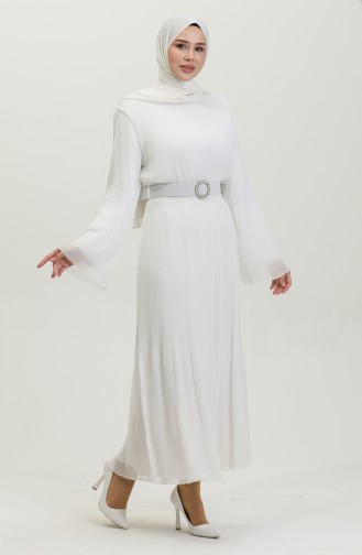 Pleated Elastic Waist Dress White 7833 1143