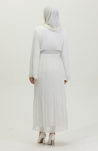 Pleated Elastic Waist Dress White 7833 1143