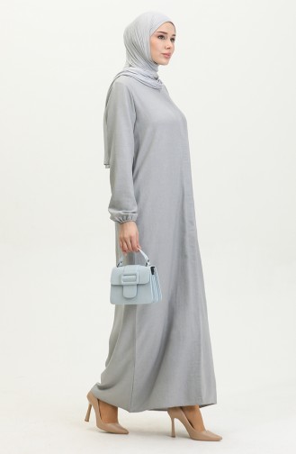 Abaya Avec Poches 24017-04 Gris 24017-04