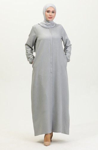 Abaya Avec Poches 24017-04 Gris 24017-04