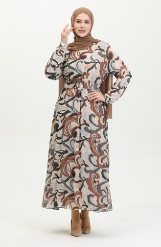 Plus Size Pleated Dress Brown 7824 1194