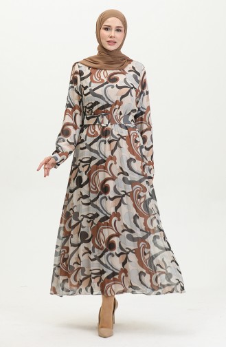 Plus-Size-Plisseekleid Braun 7824 1194