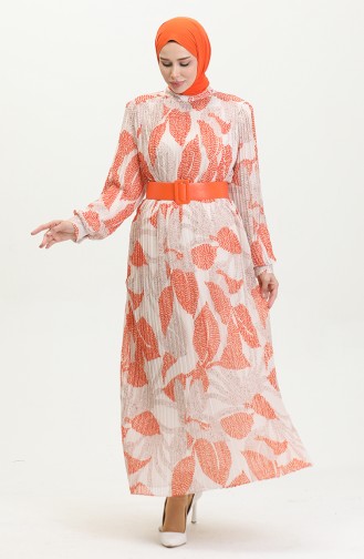 Robe Plissée Grande Taille Orange 7686 1184