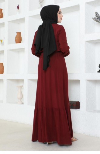 1122Sgs Viskosekleid Mit Knopfdetail Weinrot 16934