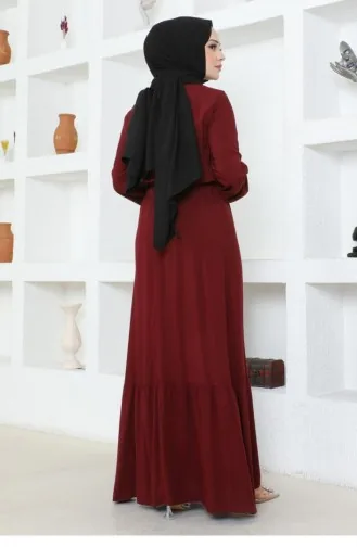 1122Sgs Düğme Detaylı Viskon Elbise Bordo