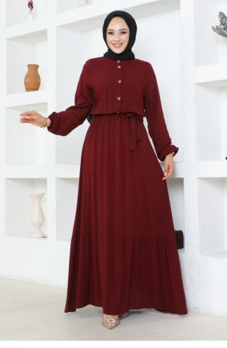 1122Sgs Viskosekleid Mit Knopfdetail Weinrot 16934