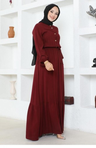 1122Sgs Viskosekleid Mit Knopfdetail Weinrot 16934