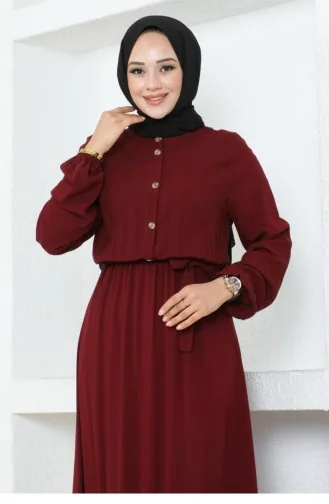 1122Sgs Düğme Detaylı Viskon Elbise Bordo