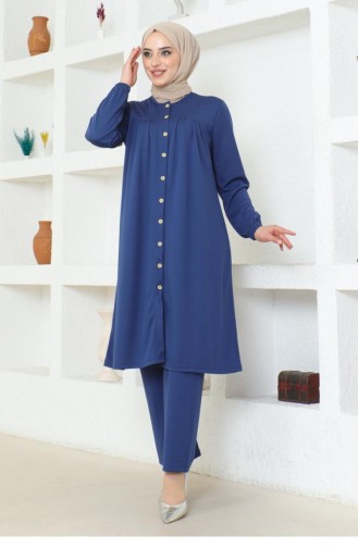 Geraffter Hijab-Anzug 2061-01 Indigo 2061-01