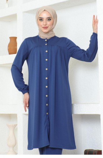 Geraffter Hijab-Anzug 2061-01 Indigo 2061-01