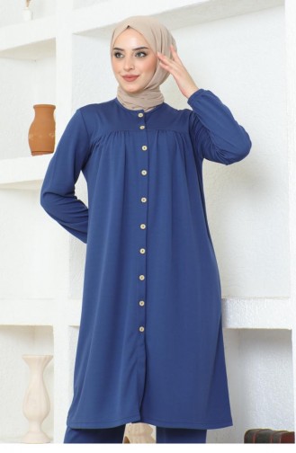 Geraffter Hijab-Anzug 2061-01 Indigo 2061-01