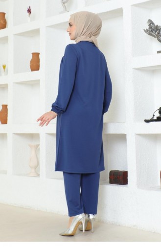 Geraffter Hijab-Anzug 2061-01 Indigo 2061-01