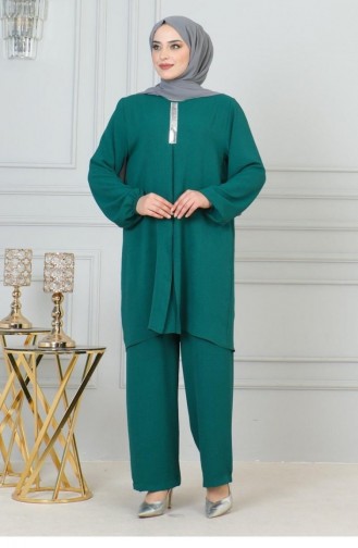 0070Mp Sequin Detailed Hijab Suit Green 17058