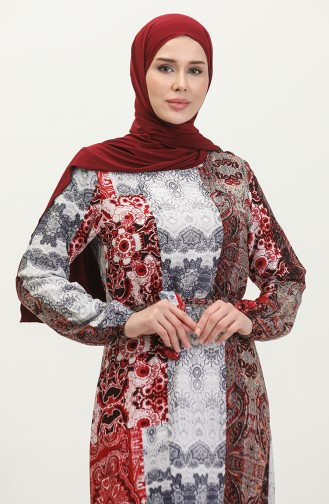 Alisa Volant-Viskosekleid Mit Gürtel 4599G-02 Grau Weinrot 4599G-02