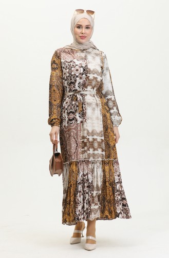 Alisa Volant-Viskosekleid Mit Gürtel 4599G-03 Senf Nerz 4599G-03