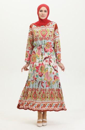Alisa Volant-Viskosekleid Mit Gürtel 4599H-01 Khaki Dusty Rose 4599H-01