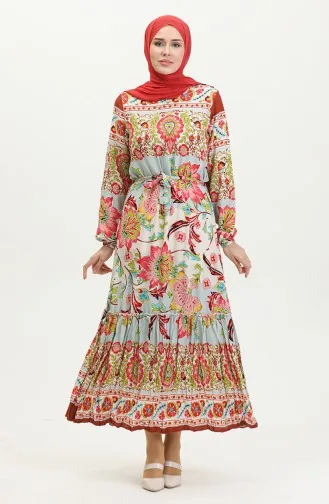 Robe Viscose A Volants Et Ceinturée 4599H-01 Khaki Rose Poudré 4599H-01
