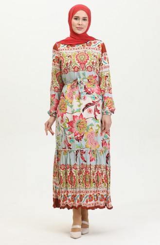 Alisa Volant-Viskosekleid Mit Gürtel 4599H-01 Khaki Dusty Rose 4599H-01