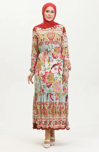 Robe Viscose A Volants Et Ceinturée 4599H-01 Khaki Rose Poudré 4599H-01