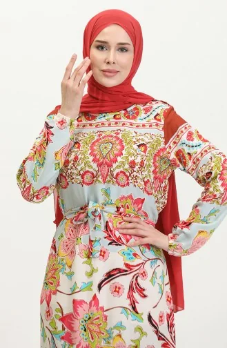 Robe Viscose A Volants Et Ceinturée 4599H-01 Khaki Rose Poudré 4599H-01