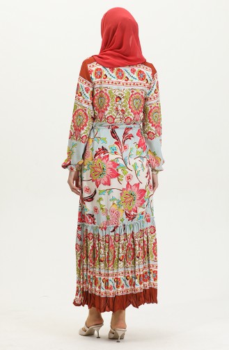 Alisa Volant-Viskosekleid Mit Gürtel 4599H-01 Khaki Dusty Rose 4599H-01