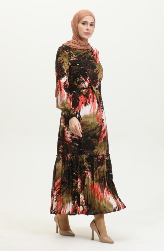 Alisa Volant-Viskosekleid Mit Gürtel 4599J-01 Khaki Schwarz 4599J-01