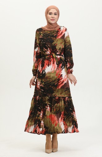 Alisa Volant-Viskosekleid Mit Gürtel 4599J-01 Khaki Schwarz 4599J-01