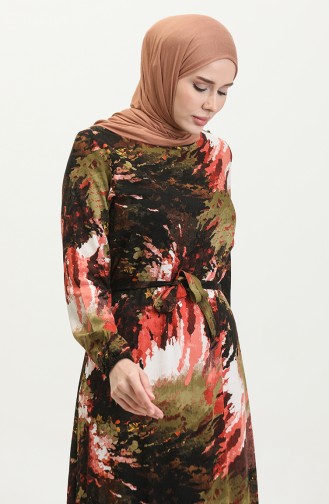Alisa Volant-Viskosekleid Mit Gürtel 4599J-01 Khaki Schwarz 4599J-01