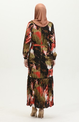 Alisa Volant-Viskosekleid Mit Gürtel 4599J-01 Khaki Schwarz 4599J-01