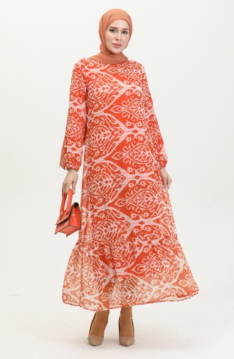 Plus Size Patterned Dress Orange 7820 1148