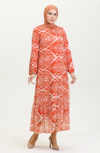 Plus Size Patterned Dress Orange 7820 1148