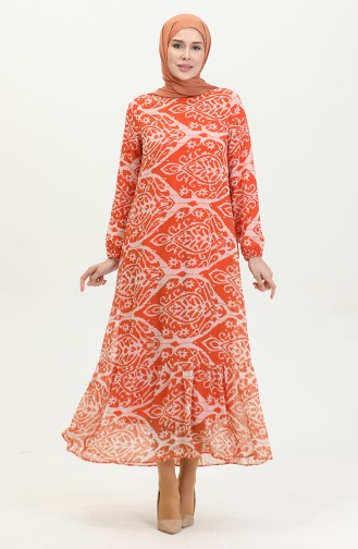 Plus Size Patterned Dress Orange 7820 1148